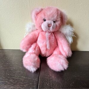 Rare Vintage A&A sable pink teddy bear with angel feather wings